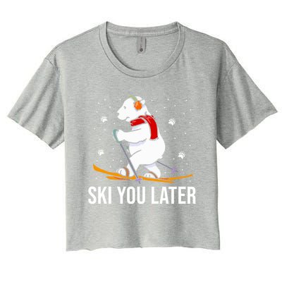 Ski You Later Skiing Bear Winter Vacation Christmas Ski Great Gift Women's Crop Top Tee