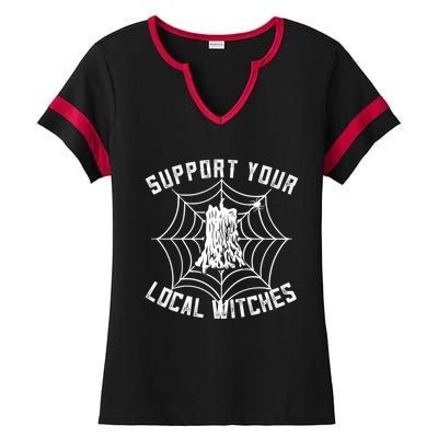 Support Your Local Witches Funny Witchy Halloween Gift Ladies Halftime Notch Neck Tee