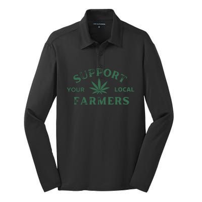 Support Your Local Farmers Marijuana Stoner Cannabis 420 Days Silk Touch Performance Long Sleeve Polo