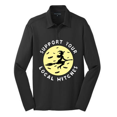 Support Your Local Witches Halloween Meaningful Gift Silk Touch Performance Long Sleeve Polo