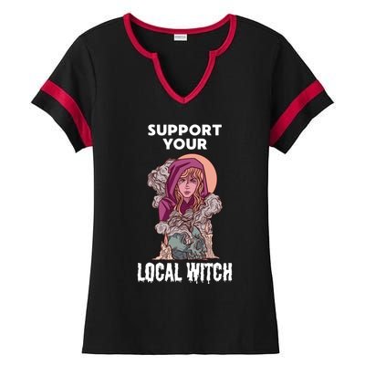 Support Your Local Witches Halloween Witchcraft Witch Gift Ladies Halftime Notch Neck Tee