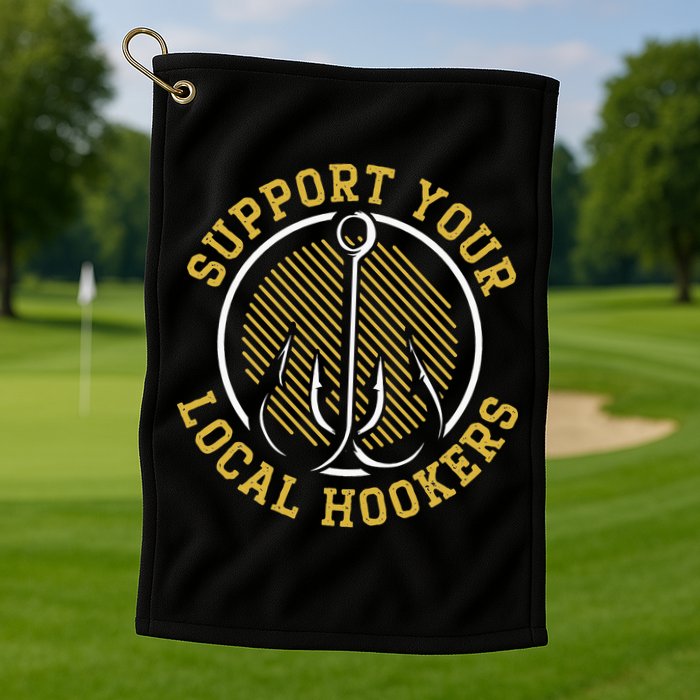 Support Your Local Hookers Fishing Fisherman Master Baiter Golf Towel