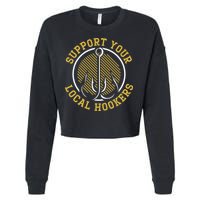 Support Your Local Hookers Fishing Fisherman Master Baiter Cropped Pullover Crew