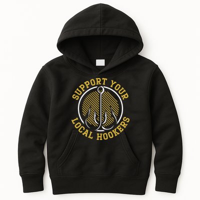 Support Your Local Hookers Fishing Fisherman Master Baiter Kids Hoodie
