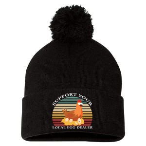 Support Your Local Egg Dealer Farmer Chicken Egg Lover Pom Pom 12in Knit Beanie