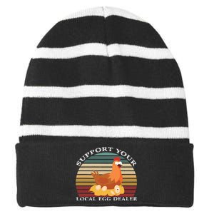 Support Your Local Egg Dealer Farmer Chicken Egg Lover Striped Beanie with Solid Band