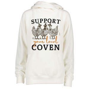 Support Your Local Coven Funny Farm Witch Chicken Halloween Gift Womens Funnel Neck Pullover Hood