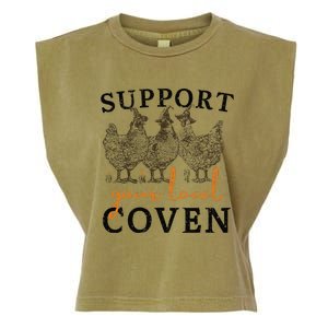 Support Your Local Coven Funny Farm Witch Chicken Halloween Gift Garment-Dyed Women's Muscle Tee