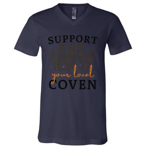 Support Your Local Coven Funny Farm Witch Chicken Halloween Gift V-Neck T-Shirt