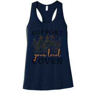 Support Your Local Coven Funny Farm Witch Chicken Halloween Gift Women's Racerback Tank