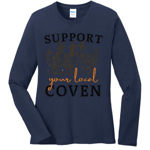 Support Your Local Coven Funny Farm Witch Chicken Halloween Gift Ladies Long Sleeve Shirt