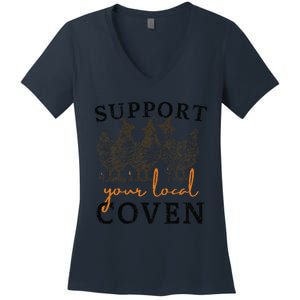 Support Your Local Coven Funny Farm Witch Chicken Halloween Gift Women's V-Neck T-Shirt