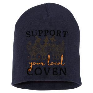 Support Your Local Coven Funny Farm Witch Chicken Halloween Gift Short Acrylic Beanie