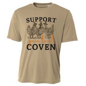 Support Your Local Coven Funny Farm Witch Chicken Halloween Gift Cooling Performance Crew T-Shirt