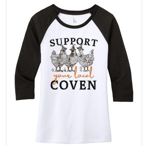 Support Your Local Coven Funny Farm Witch Chicken Halloween Gift Women's Tri-Blend 3/4-Sleeve Raglan Shirt