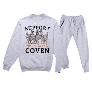 Support Your Local Coven Funny Farm Witch Chicken Halloween Premium Crewneck Sweatsuit Set