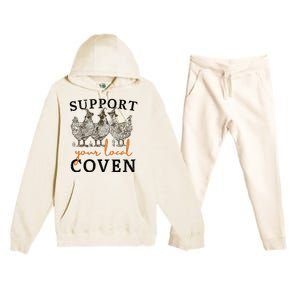 Support Your Local Coven Funny Farm Witch Chicken Halloween Premium Hooded Sweatsuit Set