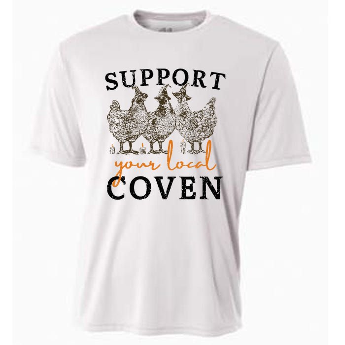 Support Your Local Coven Funny Farm Witch Chicken Halloween Cooling Performance Crew T-Shirt