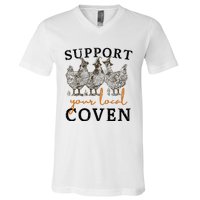 Support Your Local Coven Funny Farm Witch Chicken Halloween V-Neck T-Shirt