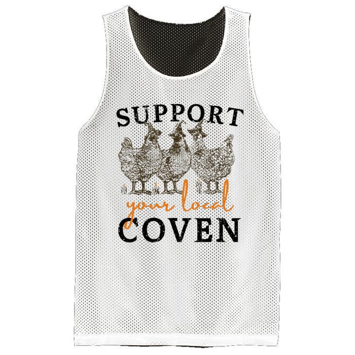 Support Your Local Coven Funny Farm Witch Chicken Halloween Mesh Reversible Basketball Jersey Tank