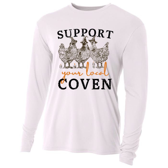 Support Your Local Coven Funny Farm Witch Chicken Halloween Cooling Performance Long Sleeve Crew