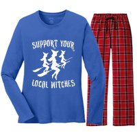 Support Your Local Witches Funny Gift Halloween Sexy Witch Funny Gift Women's Long Sleeve Flannel Pajama Set 