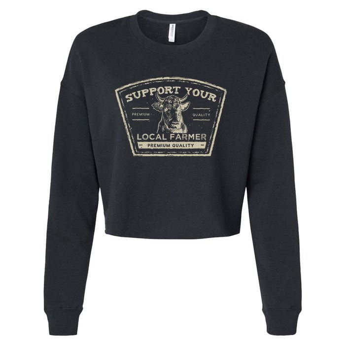 Support Your Local Farmer Eat Beef Cropped Pullover Crew