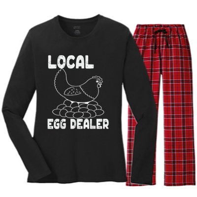 Support Your Local Egg Dealer Funny Chicken Lover Graphic Women's Long Sleeve Flannel Pajama Set 