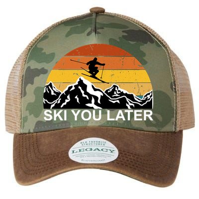 Ski You Later Skiing Retro Sunset Mountain Legacy Tie Dye Trucker Hat