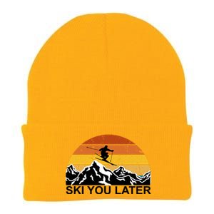 Ski You Later Skiing Retro Sunset Mountain Knit Cap Winter Beanie