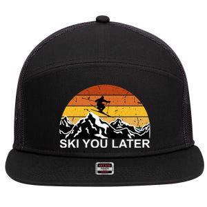 Ski You Later Skiing Retro Sunset Mountain 7 Panel Mesh Trucker Snapback Hat