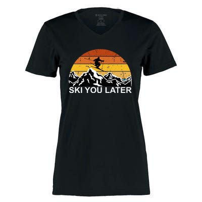 Ski You Later Skiing Retro Sunset Mountain Women's Momentum V-Neck T-Shirt