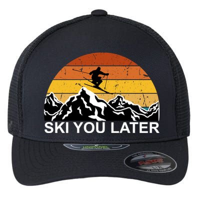 Ski You Later Skiing Retro Sunset Mountain Flexfit Unipanel Trucker Cap