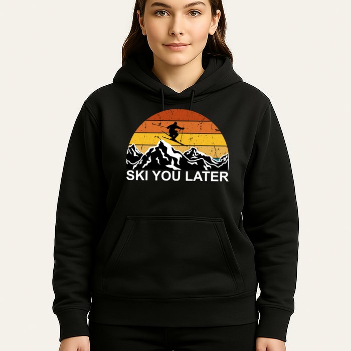 Ski You Later Skiing Retro Sunset Mountain Hoodie