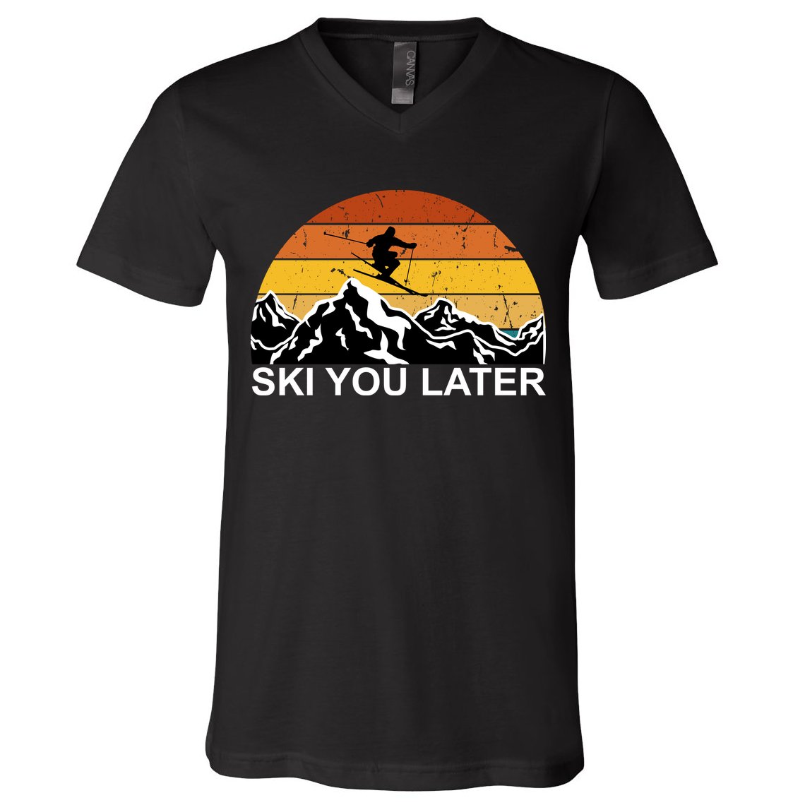 Ski You Later Skiing Retro Sunset Mountain V-Neck T-Shirt