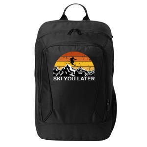 Ski You Later Skiing Retro Sunset Mountain City Backpack