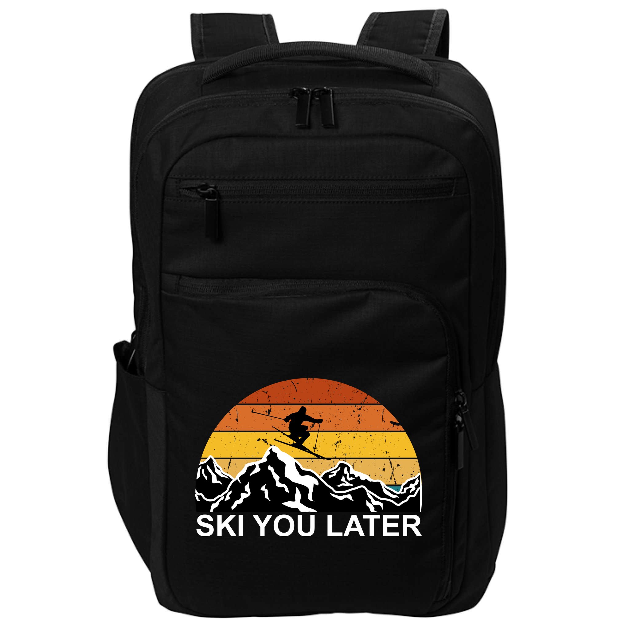 Ski You Later Skiing Retro Sunset Mountain Impact Tech Backpack