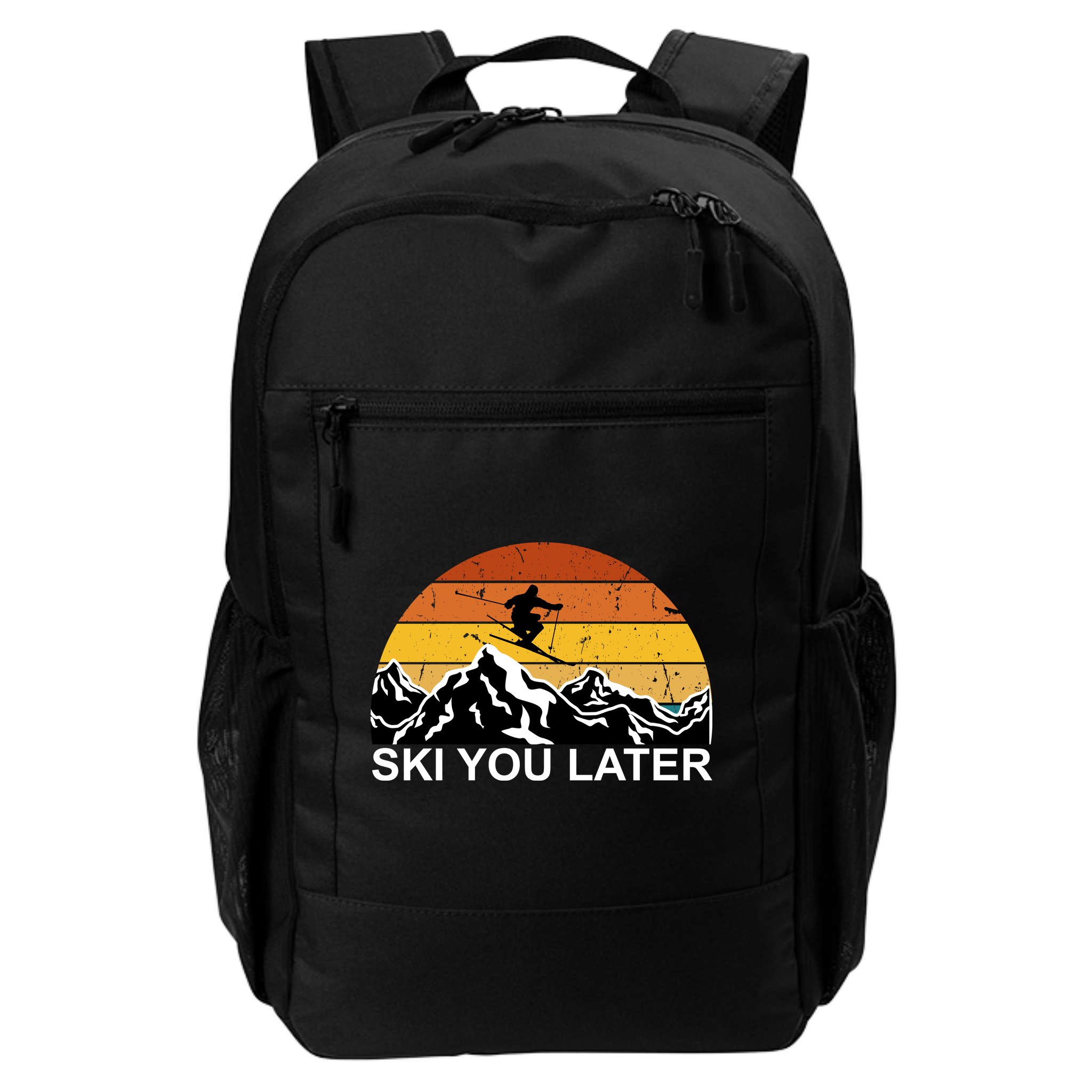 Ski You Later Skiing Retro Sunset Mountain Backpack