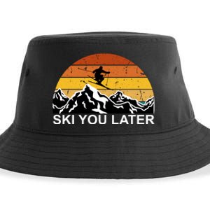 Ski You Later Skiing Retro Sunset Mountain Sustainable Bucket Hat