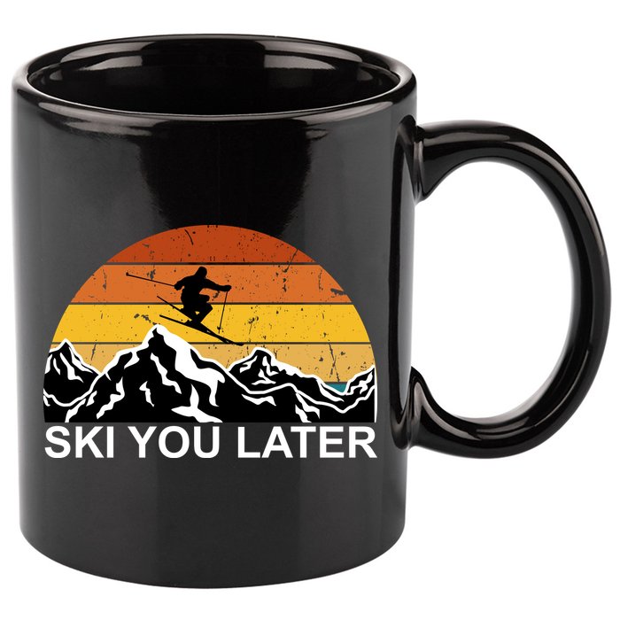 Ski You Later Skiing Retro Sunset Mountain 11oz C Handle Ceramic Mug