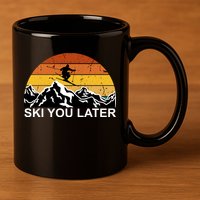 Ski You Later Skiing Retro Sunset Mountain 11oz C Handle Ceramic Mug