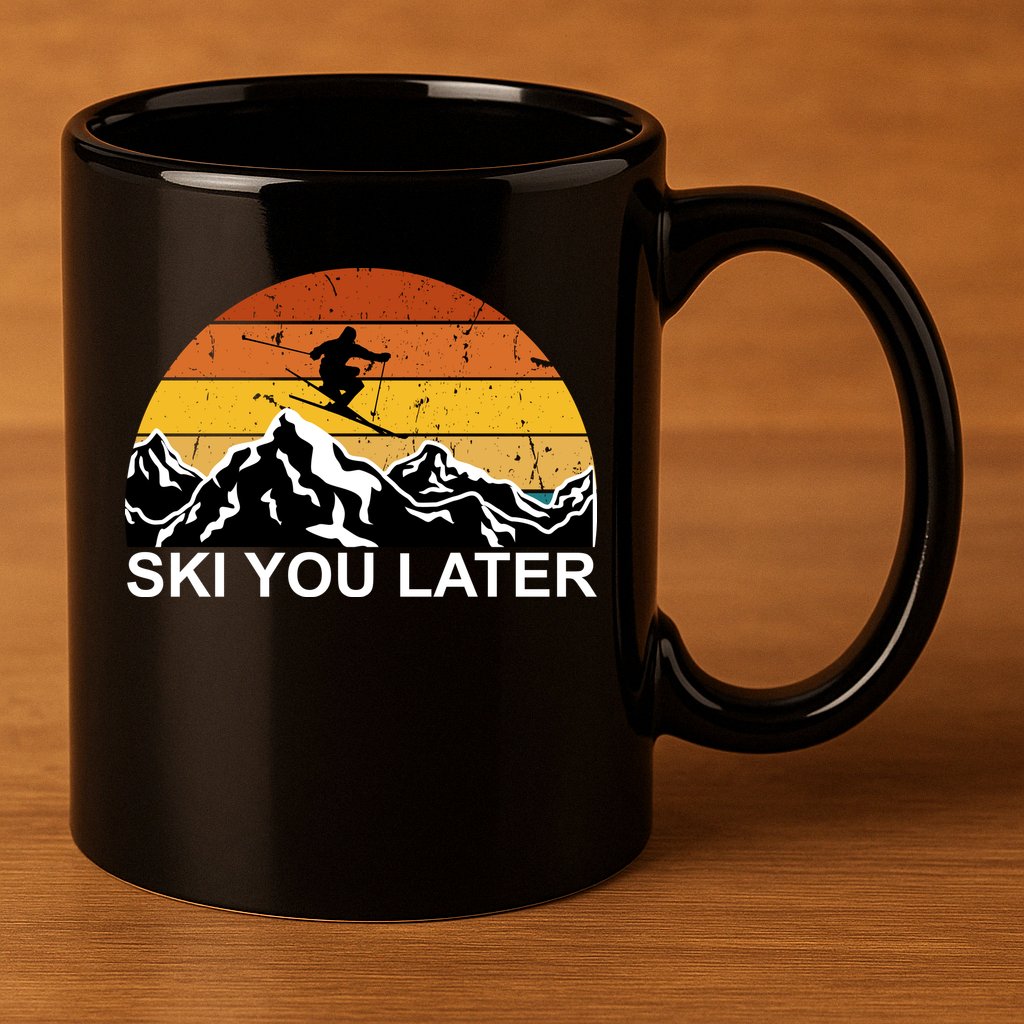 Ski You Later Skiing Retro Sunset Mountain 11oz C Handle Ceramic Mug