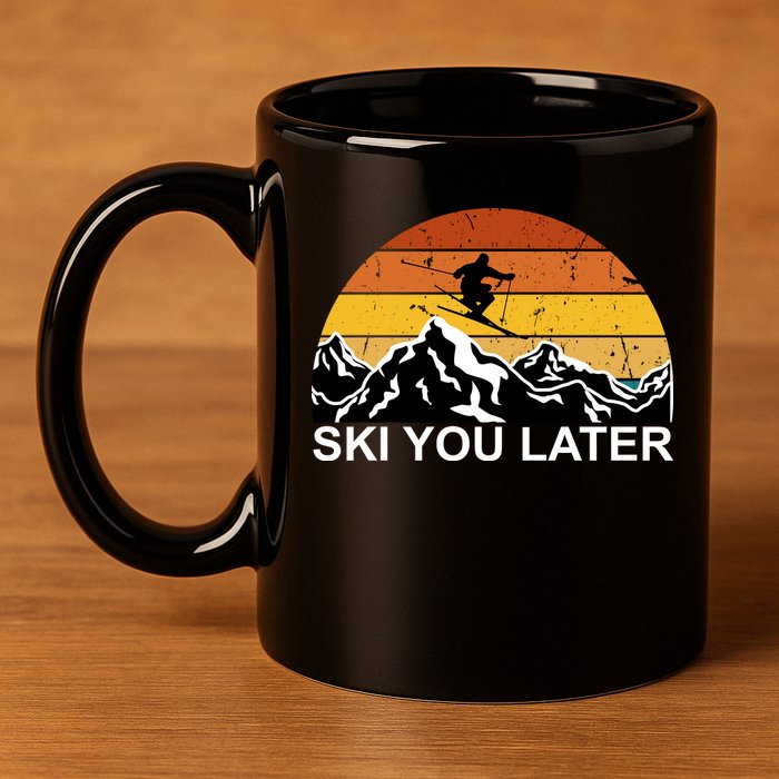 Ski You Later Skiing Retro Sunset Mountain 11oz C Handle Ceramic Mug
