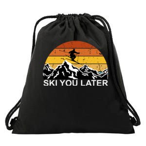 Ski You Later Skiing Retro Sunset Mountain Drawstring Bag