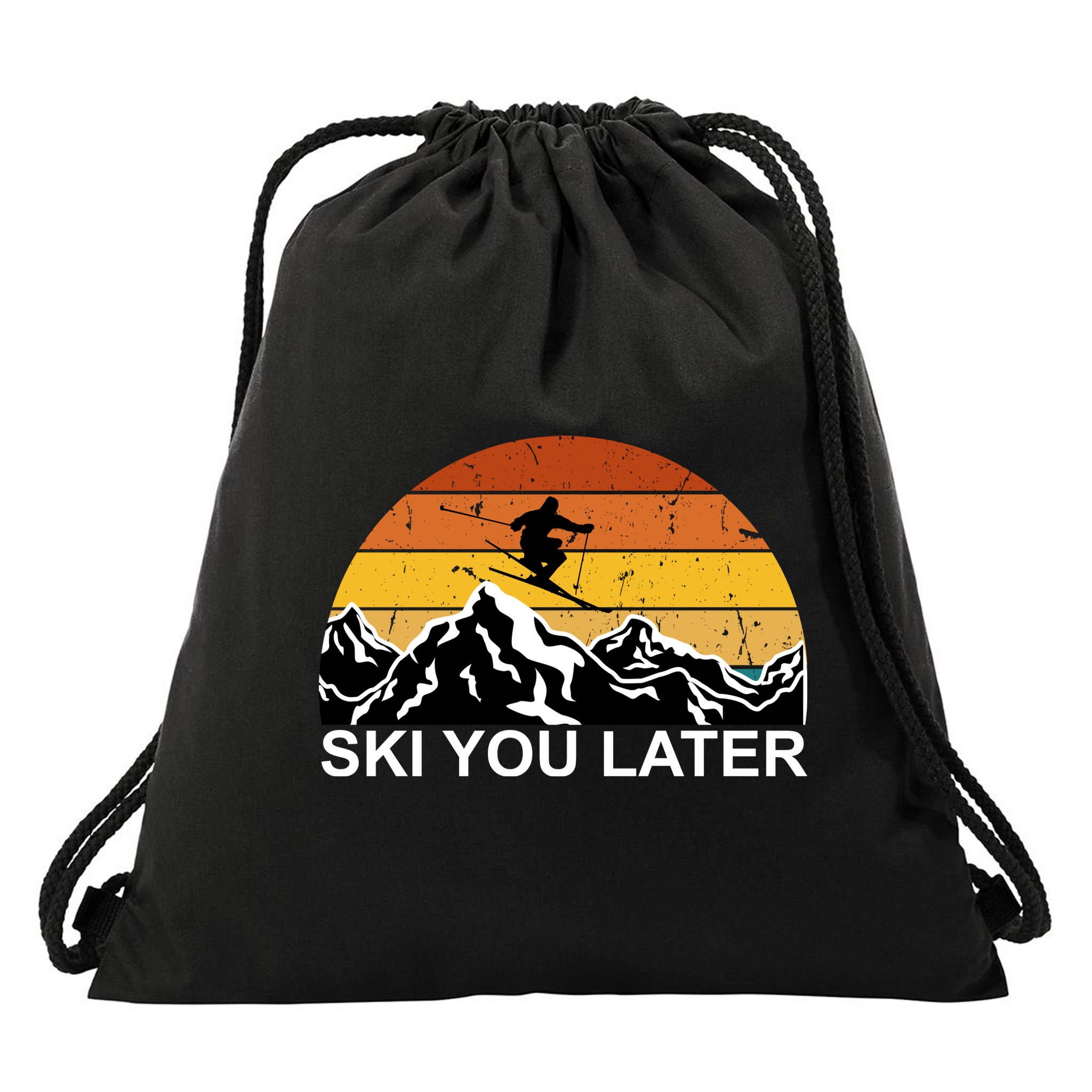Ski You Later Skiing Retro Sunset Mountain Drawstring Bag