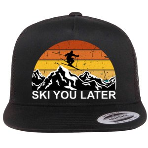 Ski You Later Skiing Retro Sunset Mountain Flat Bill Trucker Hat