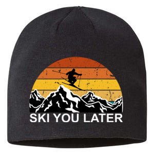 Ski You Later Skiing Retro Sunset Mountain Sustainable Beanie