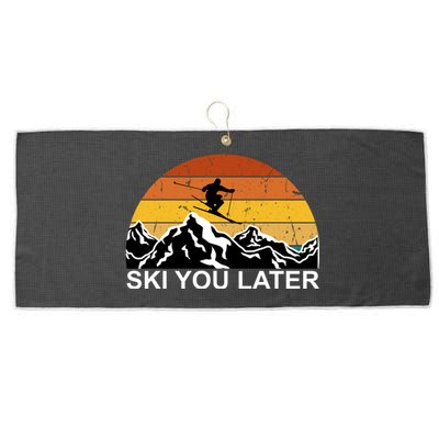 Ski You Later Skiing Retro Sunset Mountain Large Microfiber Waffle Golf Towel