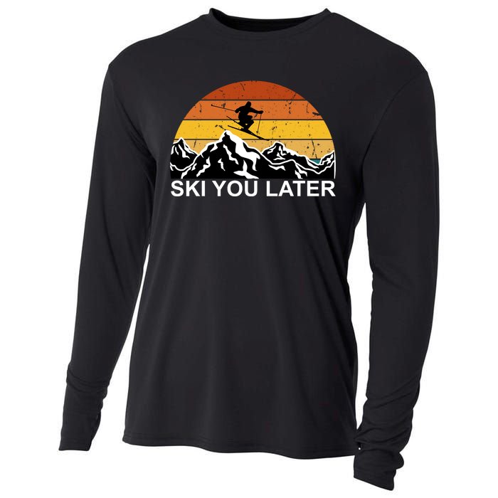 Ski You Later Skiing Retro Sunset Mountain Cooling Performance Long Sleeve Crew