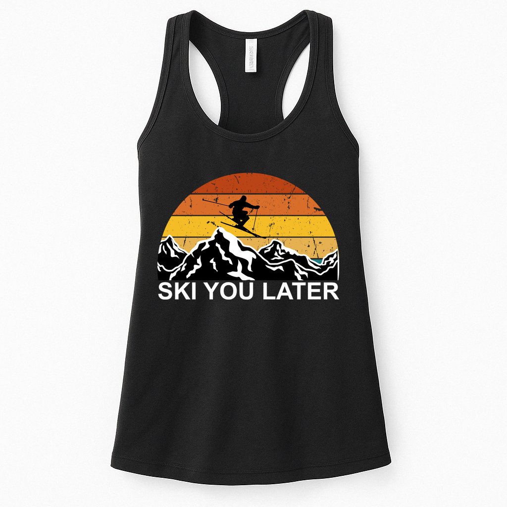 Ski You Later Skiing Retro Sunset Mountain Womens Tank Top